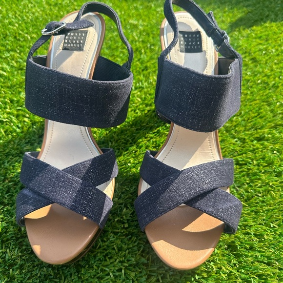 White House Black Market Shoes - White House Black Market Denim Blue, with a hint of sparkle Strappy Sandals